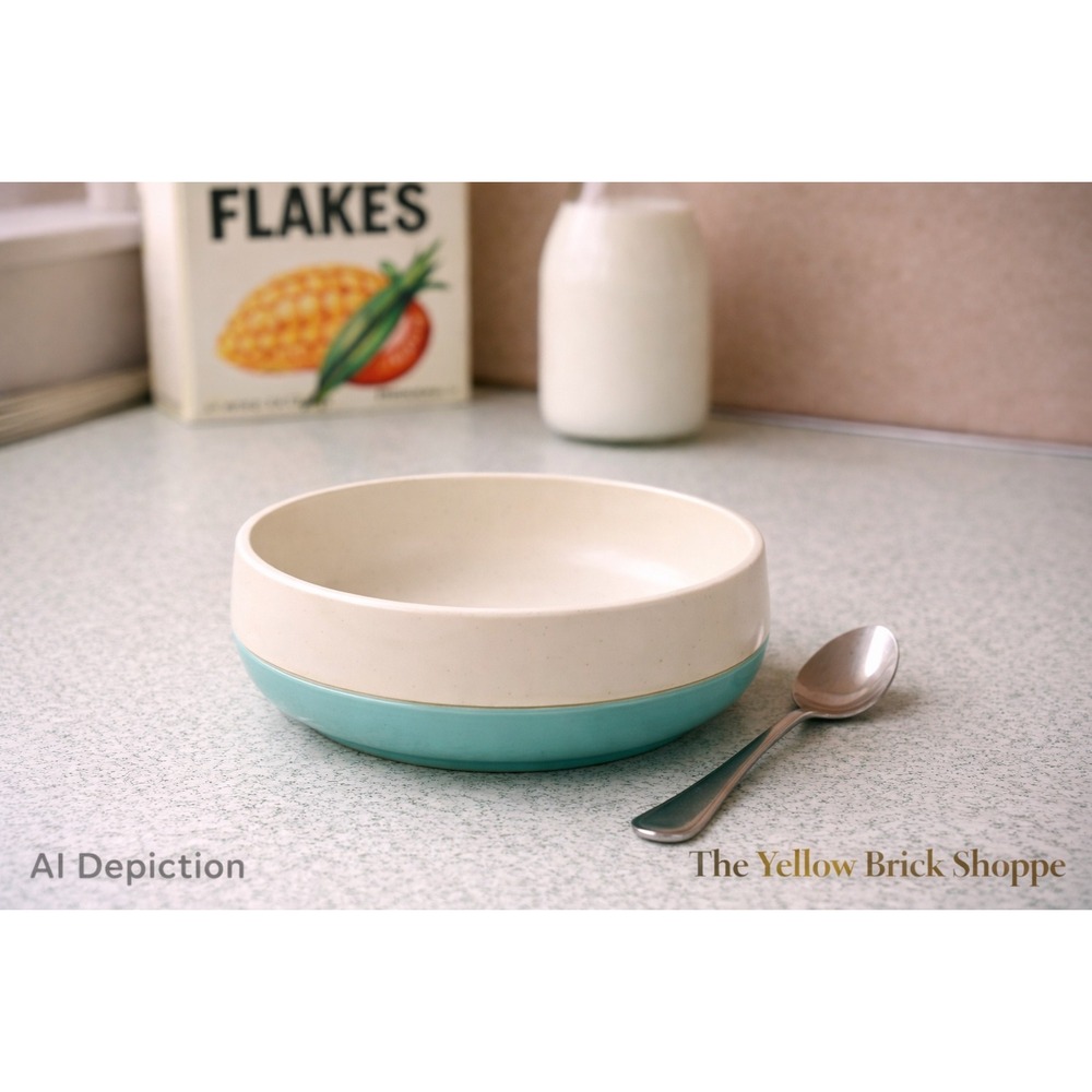 Vintage Vacron Vacuum‎ Bowl Aqua Ivory 5" MCM Made in USA